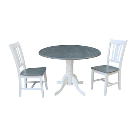 International Concepts Square 42 in Dual Drop Leaf Table, 2 San Remo Side Chairs, White/Heather Gray, 42 in W, 42 in L, Wood K05-42DP-C10P